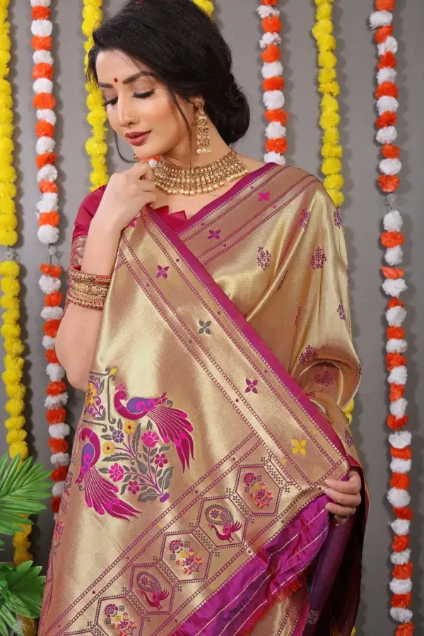 Thumbnail: Dark Pink Paithani Silk Saree