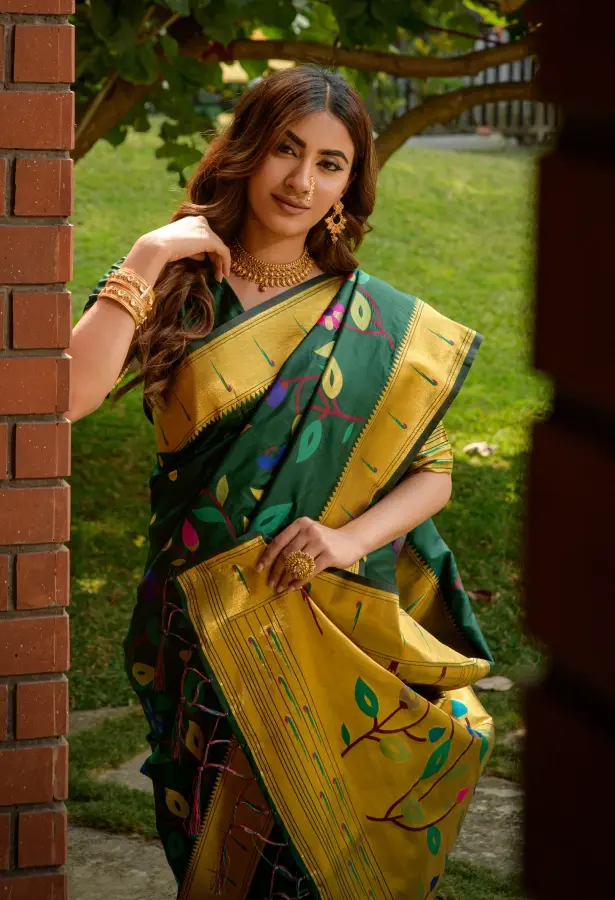 Thumbnail: Forest Green Paithani Silk Saree