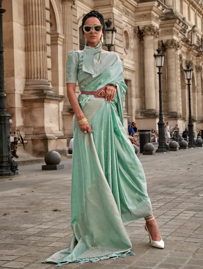 Sea Green Soft Banarasi Nylon Satin Silk Saree