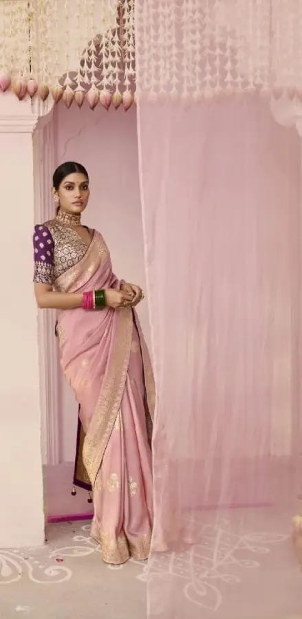Thumbnail: Exquisite Peach Dola Viscose Silk - Flower Pattern Weaving
