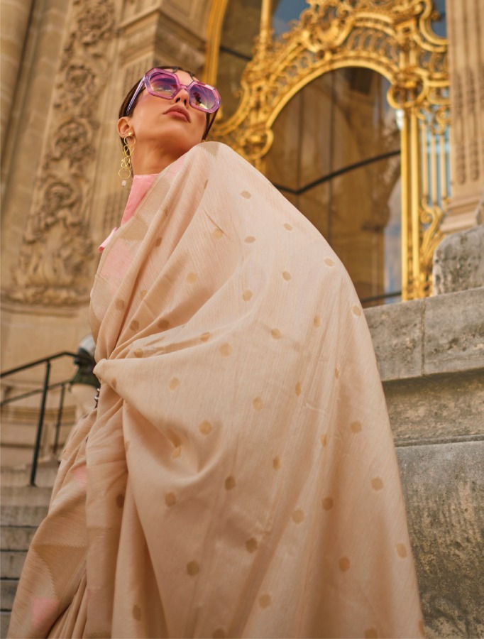 Thumbnail: Women's Cream Woven Handloom Weaving Khaddi Silk