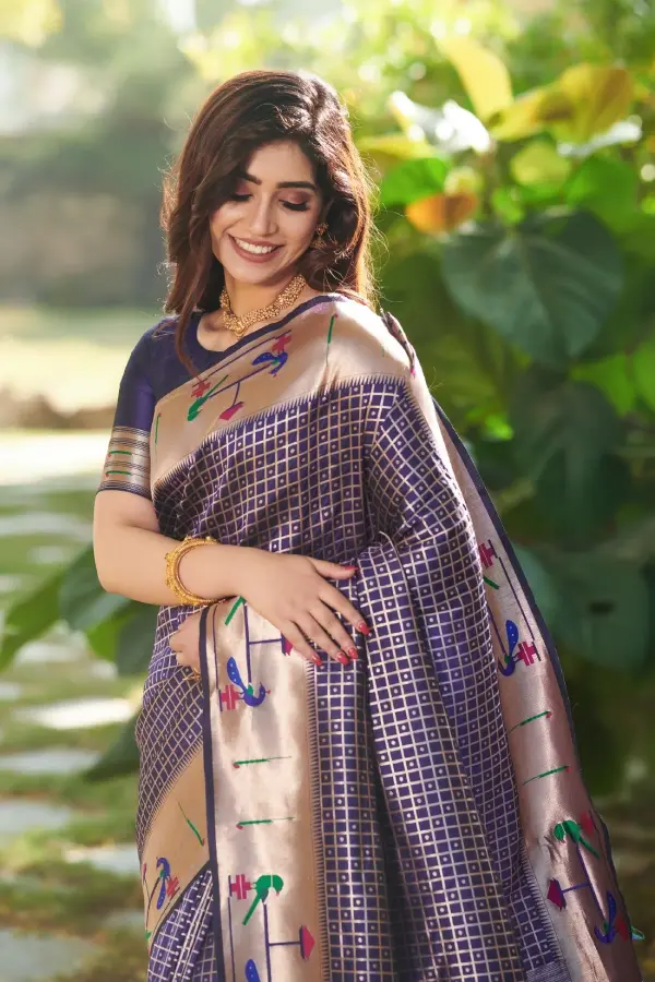 Classic Royal Blue Paithani Silk Saree