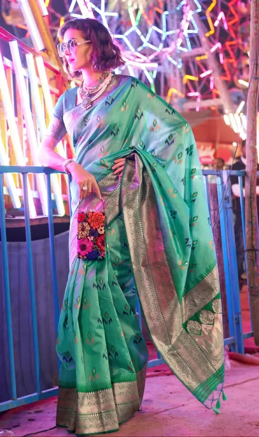 Light Blue Woven Banarasi Soft Silk Saree
