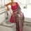 Thumbnail: Women's Red Printed Ajarakh Satin Crepe Saree