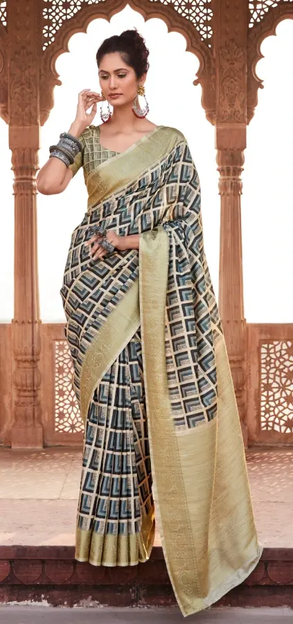 Women's Cream Silk Handloom Weaving Saree