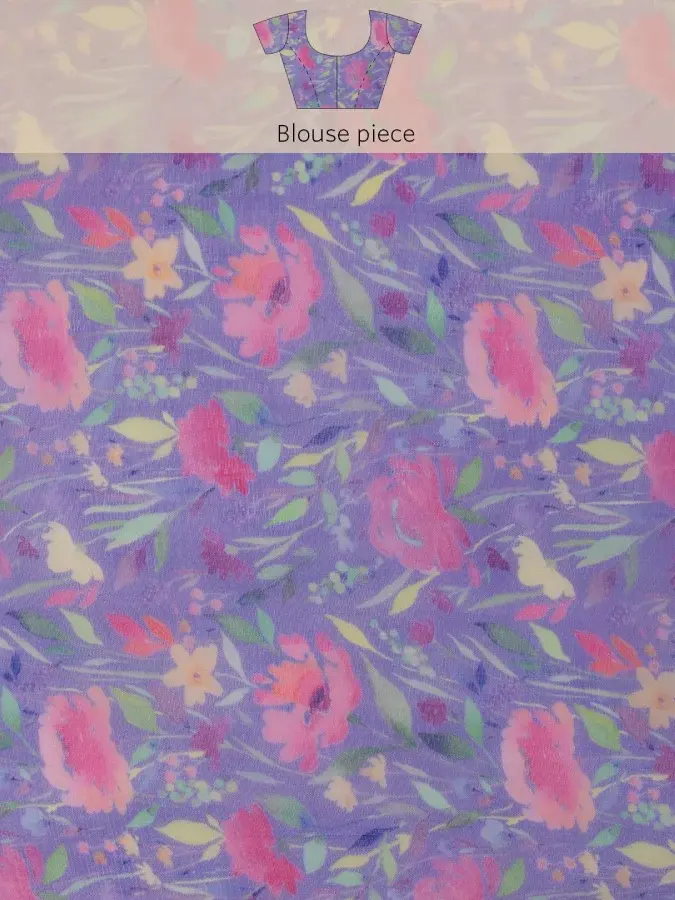 Thumbnail: Orchid Digital Print Pure Linen Partywear Ikat Saree