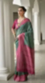 Green & Wine purple Soft Tussar Silk Saree with Geometric Print and Ikkat Pallu