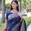 Thumbnail: Women's Blue Handloom Raw Silk Woven Saree