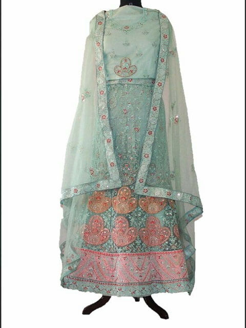 Designer Resham Net lehanga – light blue