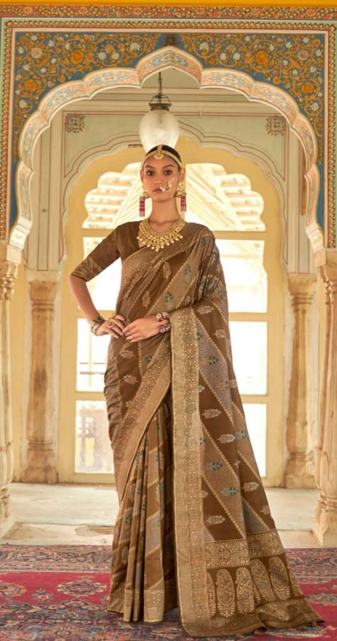 Wooden Brown Patola Style Zari Woven Banarasi Saree
