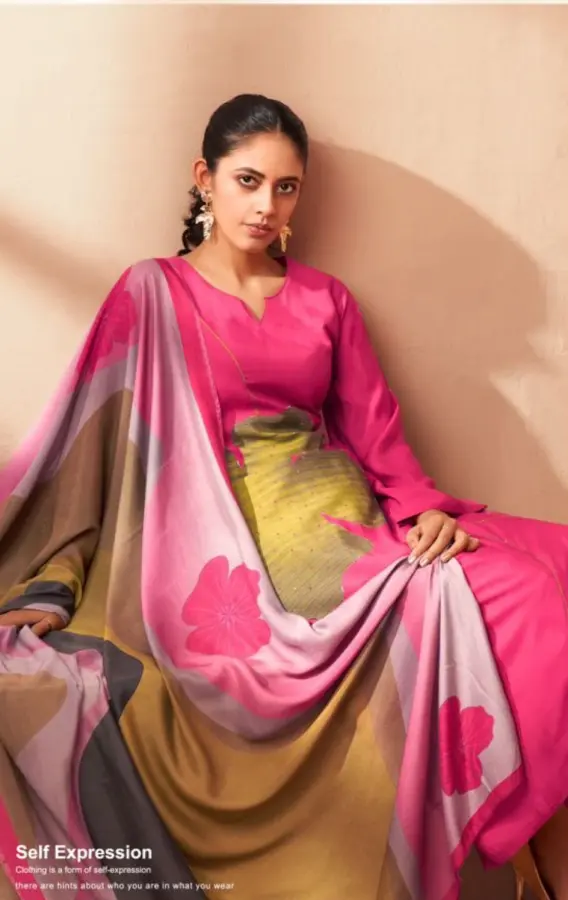 Thumbnail: Elegant Pink with Handwork & Digital Print Unstitched Muslin Suit