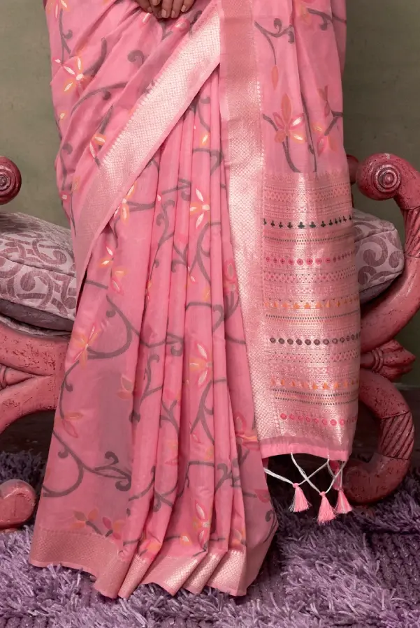 Thumbnail: Pink Handloom Soft Jamdani Saree