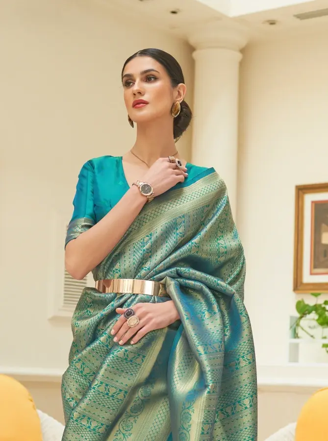 Thumbnail: Green Kanjivaram Silk Sari: Bollywood-Inspired Elegance