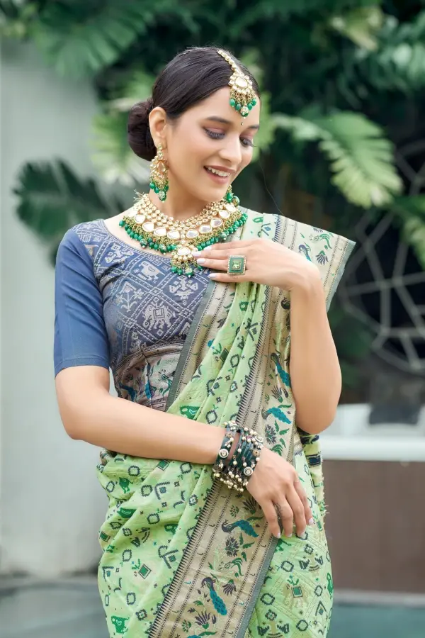 Thumbnail: Pista Green Paithani Patola Silk Saree