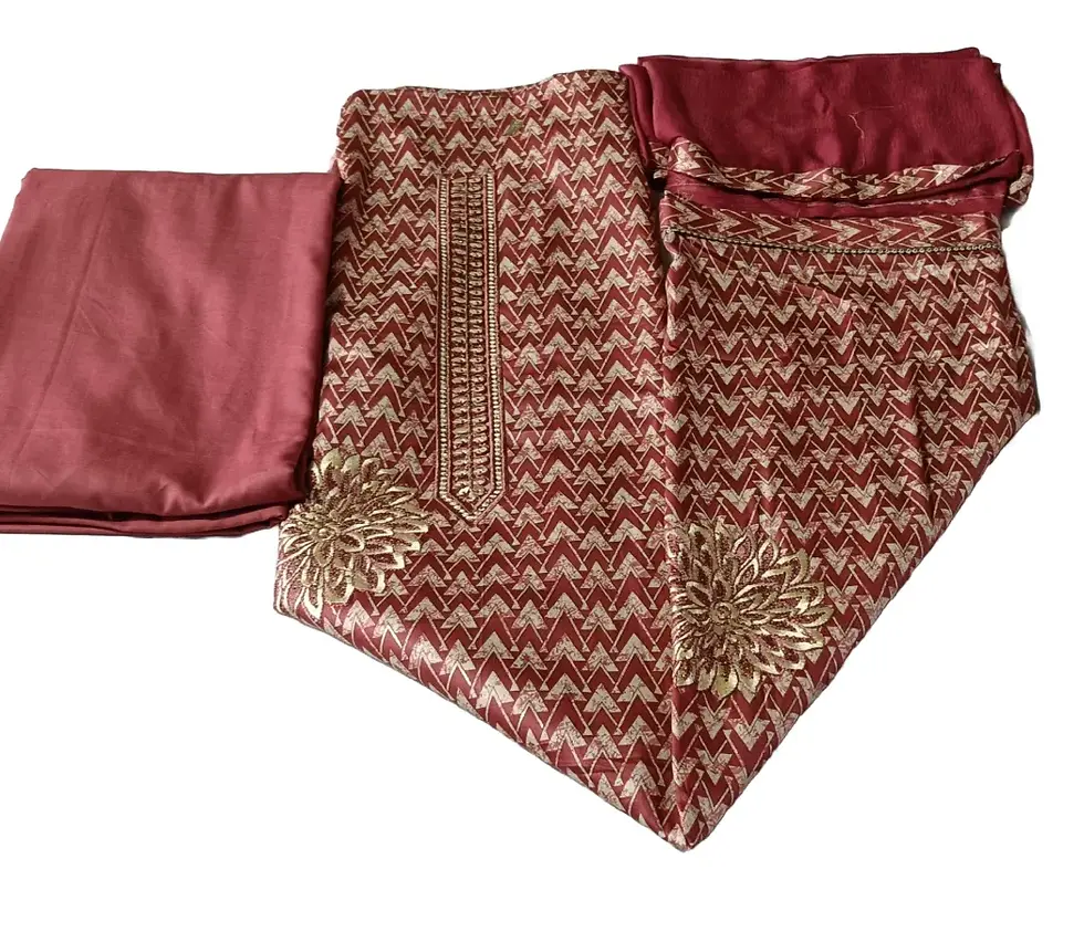 Thumbnail: Pure Cotton Embroidered Unstitched Salwar Suits With Chiffon Dupatta