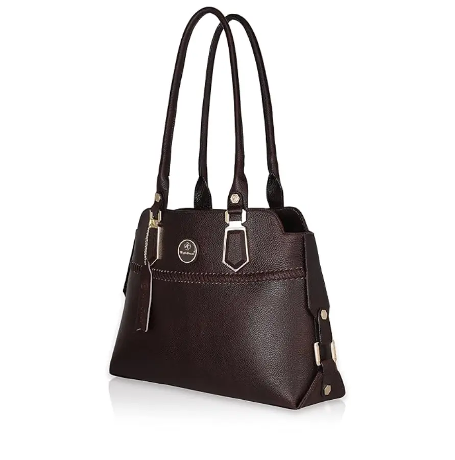 Thumbnail: Dark Brown Leather Knit Handbag – Elevate Your Style