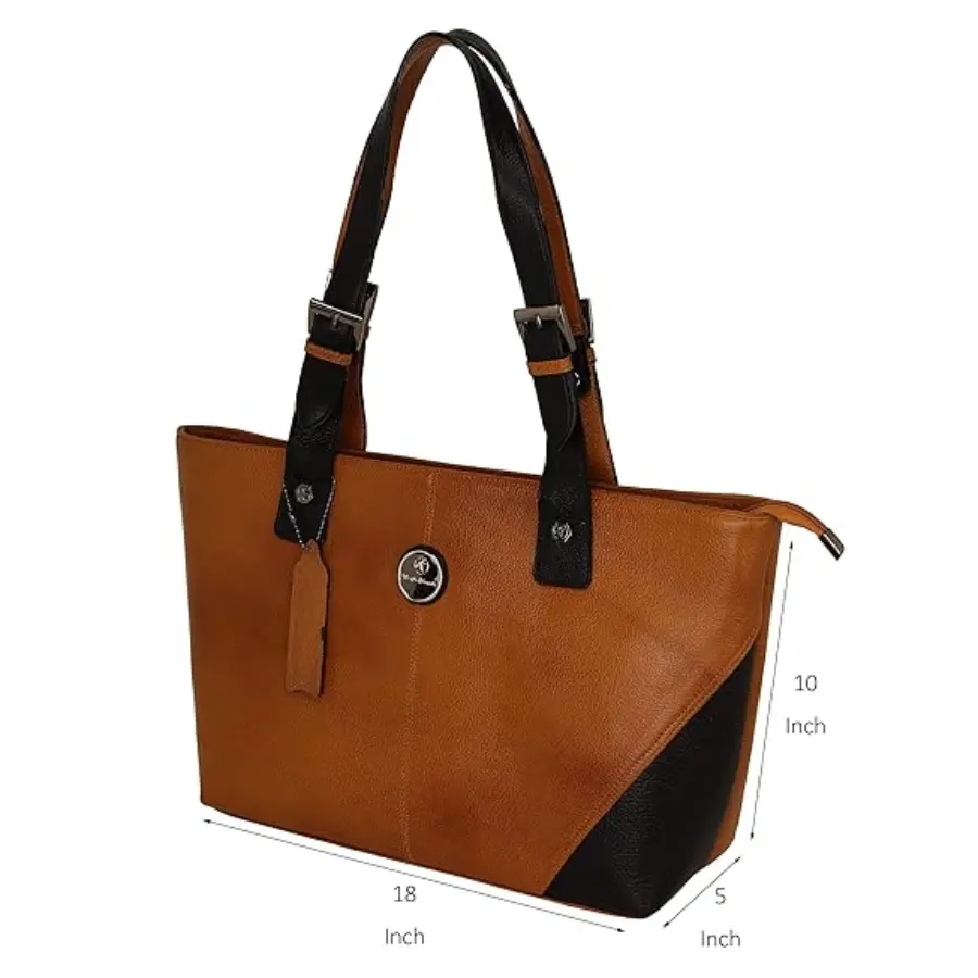Thumbnail: Elegant Tan and Black Leather Tote Bag