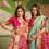 Thumbnail: Women's Turquoise Woven Work Cotton Silk Saree with Blouse
