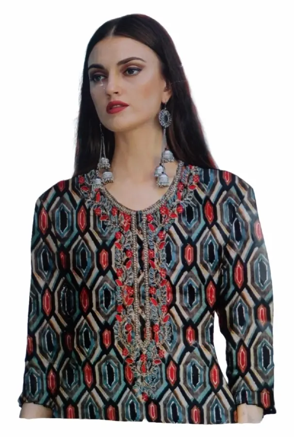 Thumbnail: Multicolored Foil Printed Pure Cotton Dress Material With Silk Dupatta