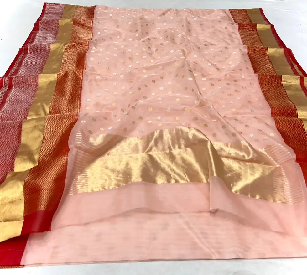 Thumbnail: Peach Pure Katan Silk Handloom Chanderi Silk Saree