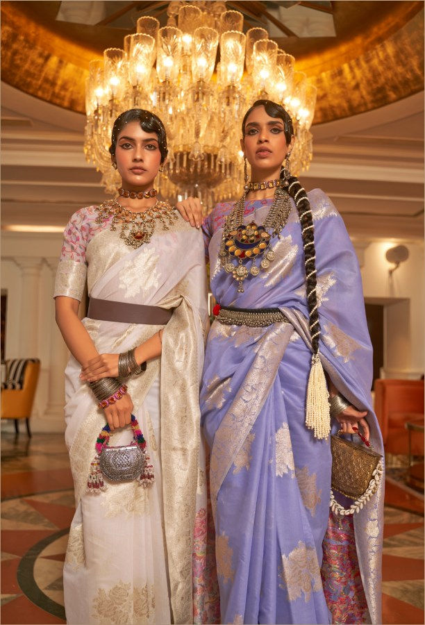 Thumbnail: Women's White Kashmiri Handloom Weaving Silk Saree