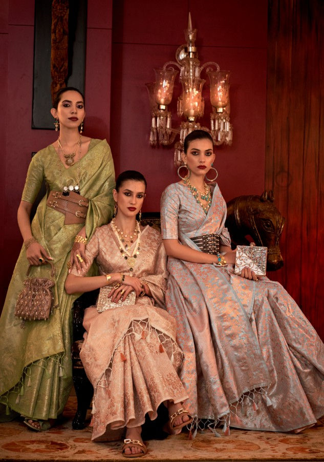 Thumbnail: Women's Beige Banarasi Handloom Weaving Silk Saree