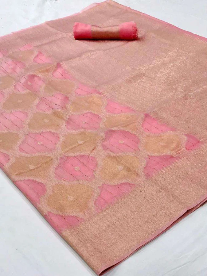 Pink Zari Woven Banarasi Saree – Luxurious Silk Blend