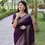 Thumbnail: Women's Purple Kalamkari Printed Raw Silk Saree