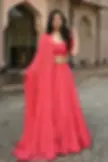 Rani Pink Georgette Lehenga Choli With Dupatta For Wedding