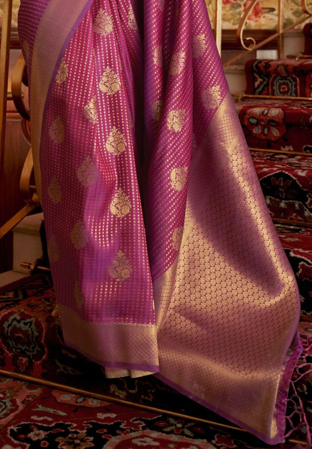 Thumbnail: Women's Purple Soft Kanjivaram Silk Saree