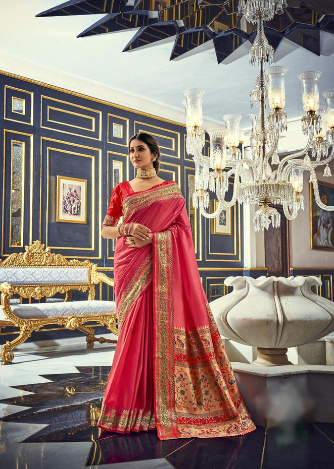 Thumbnail: Weaver Saga Women's Soft Banarasi Plain Silk Saree