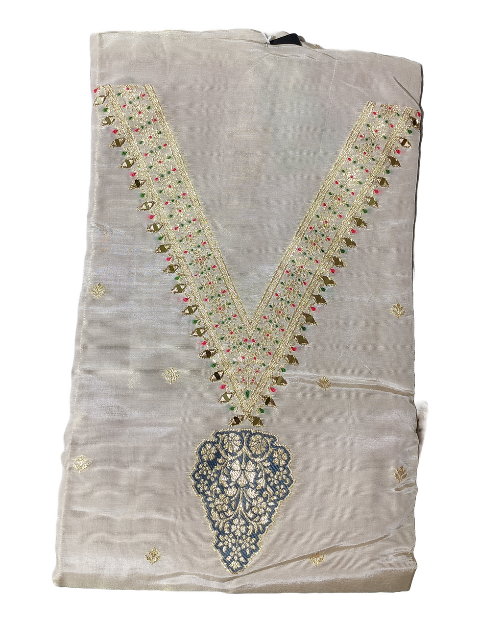 Thumbnail: Off White Silk Jacquard Embroidered with red dupatta Unstitched Salwar Suits