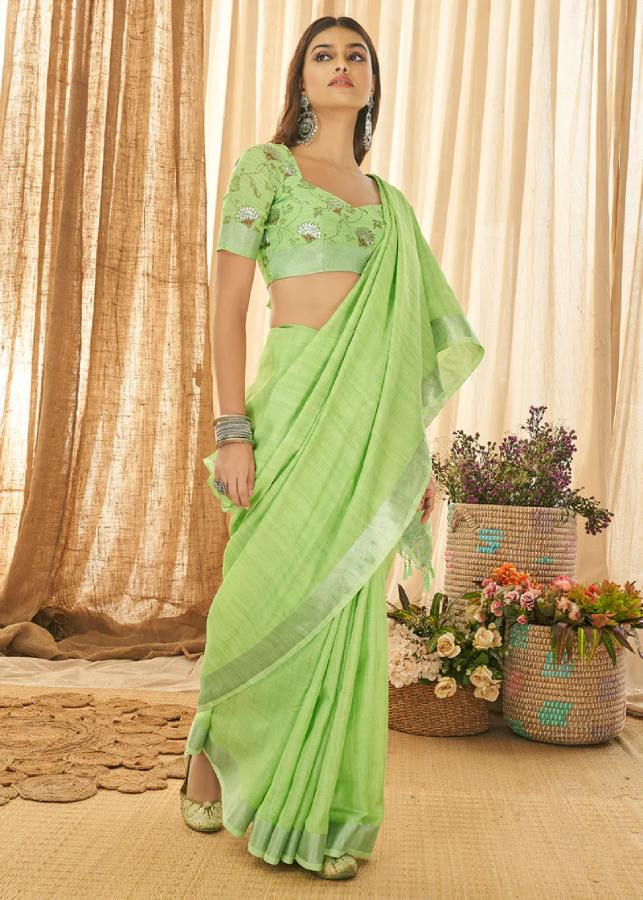 Light Green Soft Linen Saree
