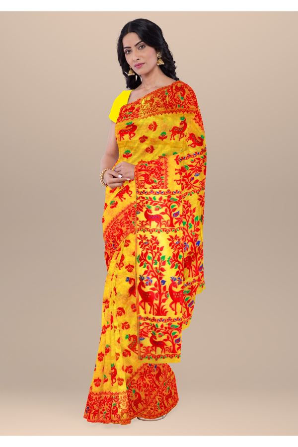 Thumbnail: Yellow Dhakai jamdani saree soft Handloom Saree