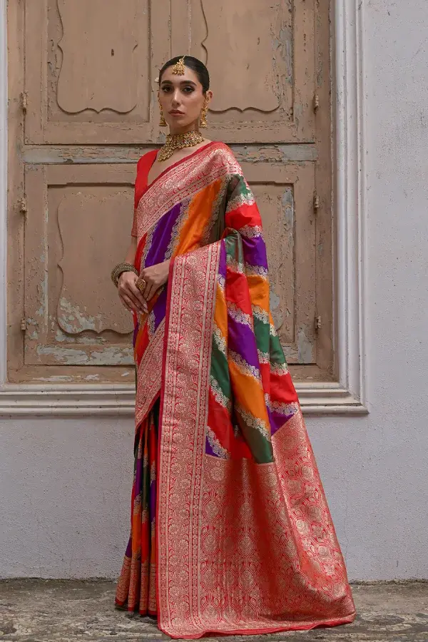 Thumbnail: Exquisite Red Color Banarasi Silk Saree for Women | Handwoven Zari Work