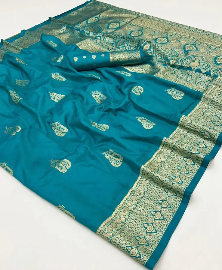 Thumbnail: Teal Blue Two tone Banarasi Silk Saree