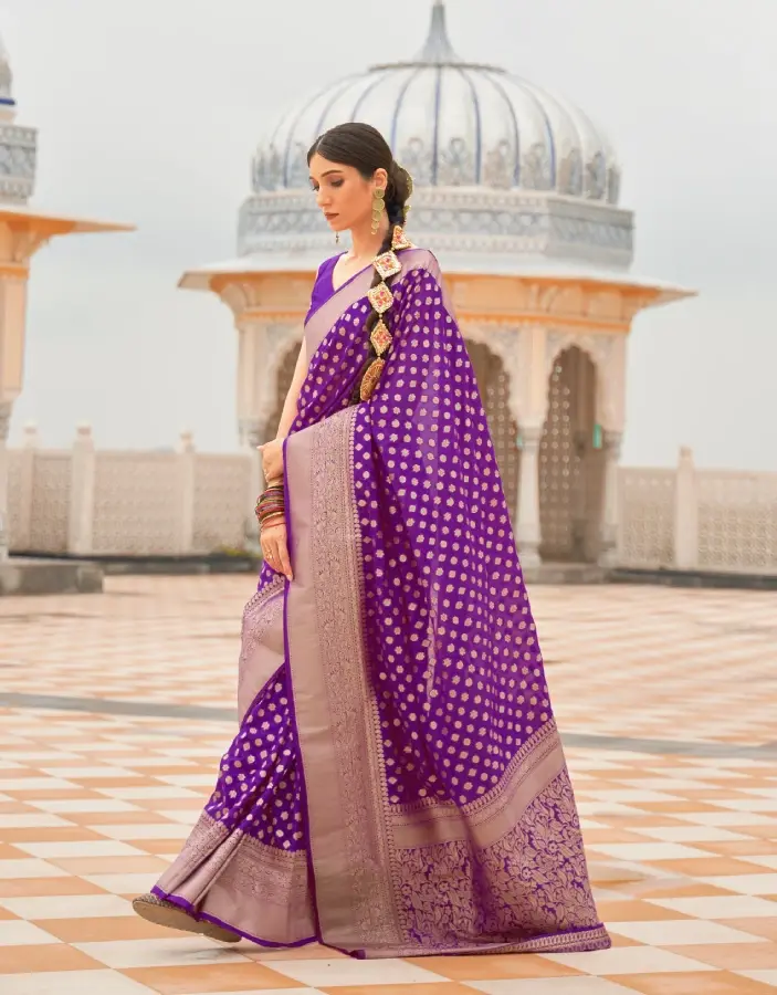 Purple Khaddi Georgette Polka Dot Banarasi Saree