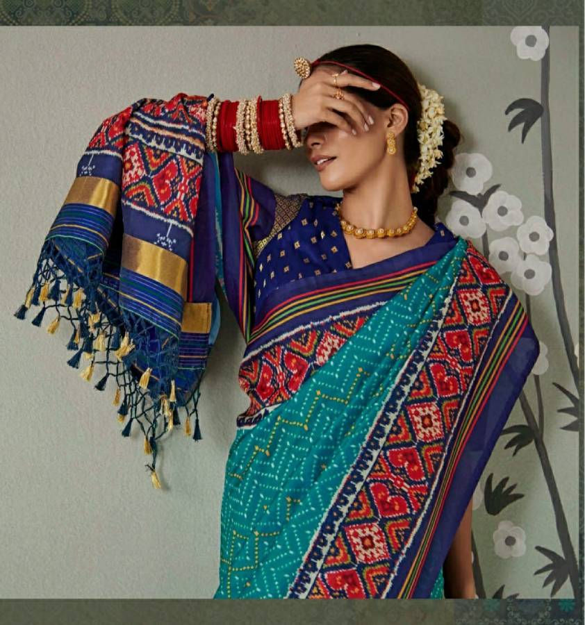 Thumbnail: Patola Silk Saree - Aqua Blue