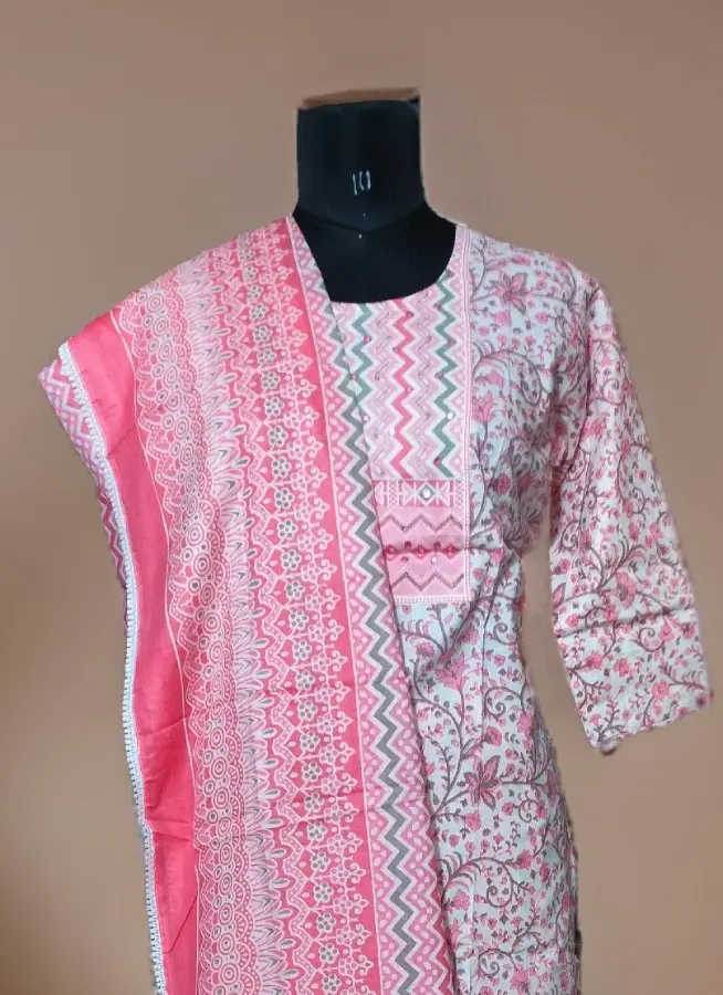 Thumbnail: Pink Printed Cotton Readymade Salwar Kameez