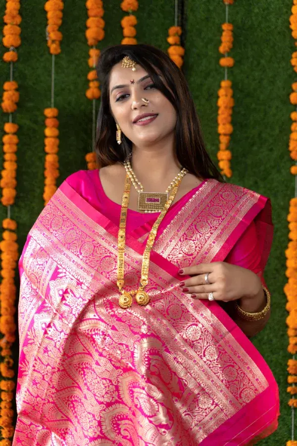 Thumbnail: Pink Kanjivaram Silk Saree With Blouse