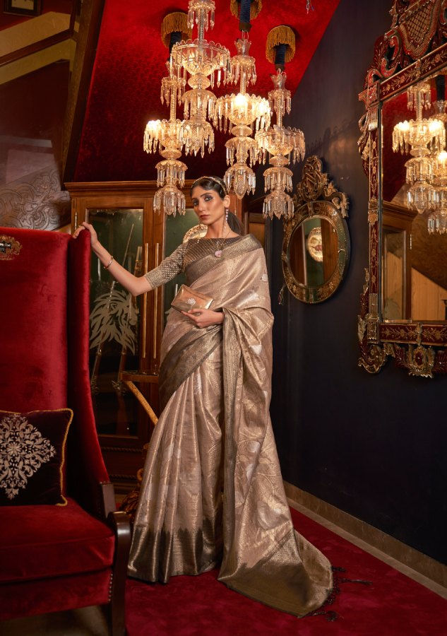 Thumbnail: Elegant Brown Pure Silk Saree with Exquisite Woven Work