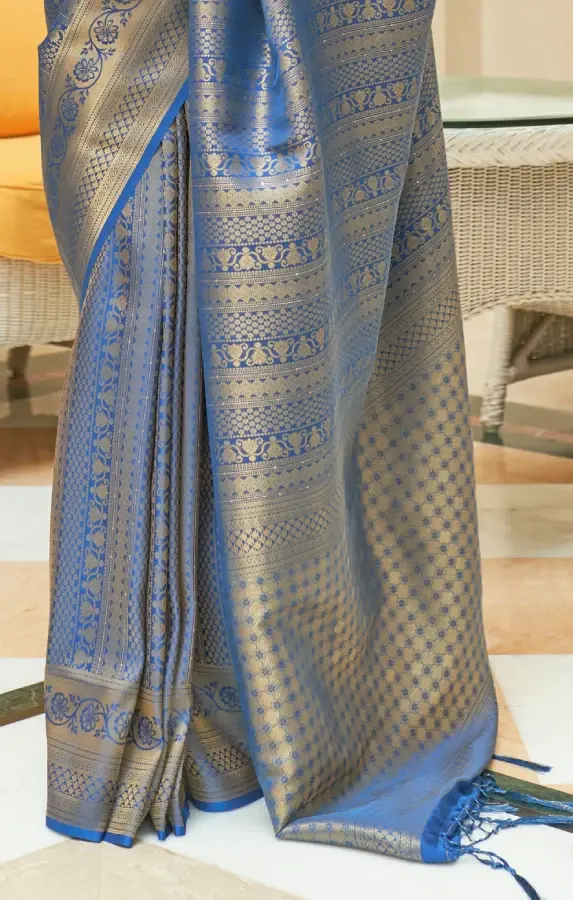 Thumbnail: Electric Blue Kanjivaram Silk Sari: Bollywood-Inspired