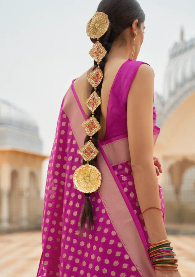 Thumbnail: Pink Khaddi Georgette Polka Dot Banarasi Saree