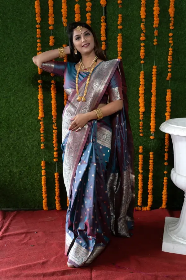 Thumbnail: Grey Kanjivaram Silk Saree With Blouse