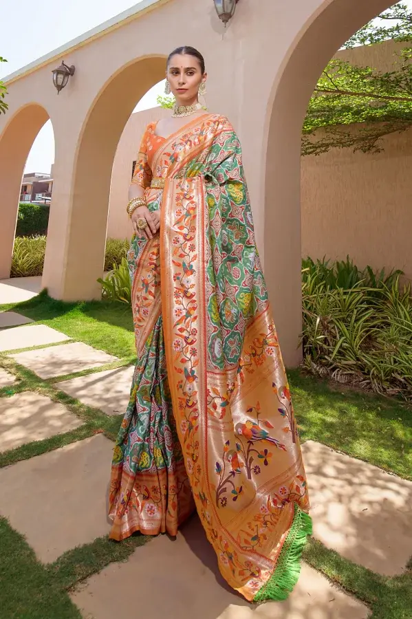 Persian Green Woven Paithani Meena Silk Saree
