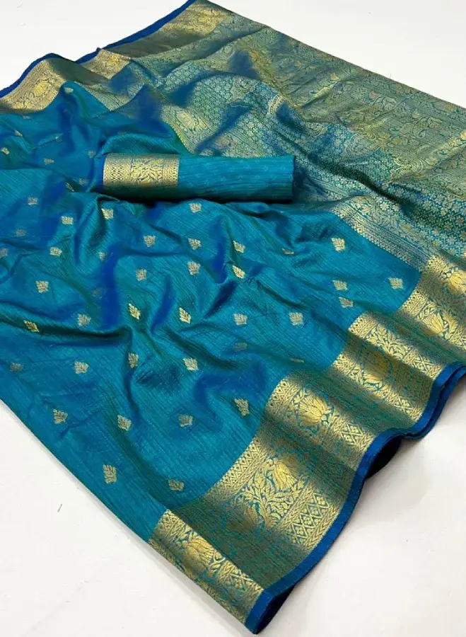 Thumbnail: Blue Handloom Weaving Khadi Silk Saree with Blouse