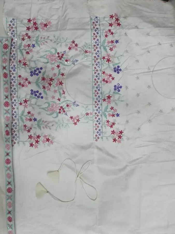 Thumbnail: Embroidered Georgette Off White Lehenga Choli Set