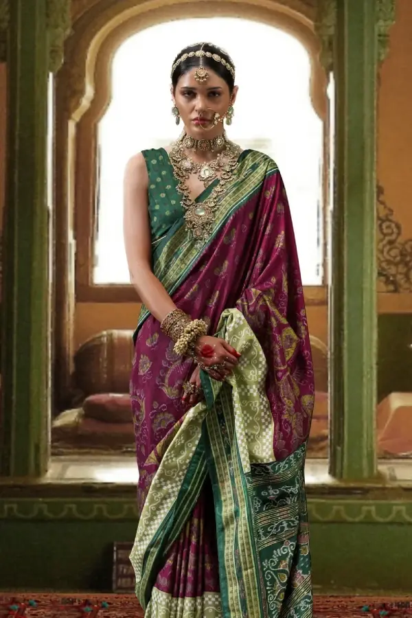 Thumbnail: Purple Printed Patola Silk Saree