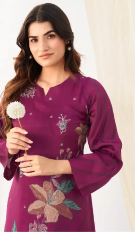 Thumbnail: Elegance in Every Thread – Purple Pure Viscose Muslin Embroidered Salwar Suit