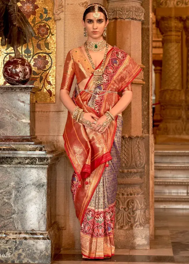 Brown Zari Woven Banarasi Meenkari Silk Saree